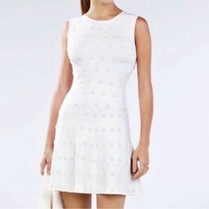 BCBGMaxAzria White Sleeveless Textured Polkadot Mini Dress Sz XXS